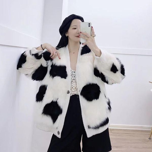 cows of new fund of 2021 autumn winters is the tuscan fur coat female haining real fur coat on sale, Black