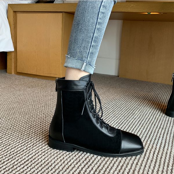 2021 women's boots platform shoes stretch flannel stitch toe booties yn8v, Black