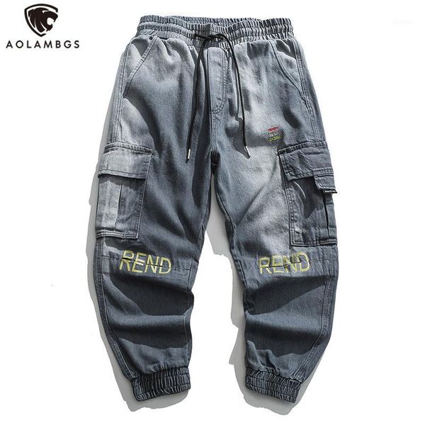 men's jeans aolamegs men gradient side pockets harem denim pants cowboy trouser autumn casual retro high street hipster streetwear1, Blue