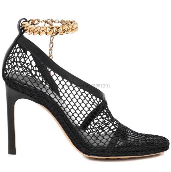 sandals women fish eye mesh shoes thin high heels chain design party pumps fashion lace elegant, Black
sandals women fish eye mesh shoes thin high heels chain design party pumps fashion lace elegant, Black