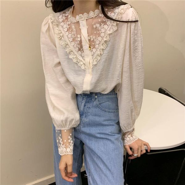 2020 large size lace elegance stand office lady chic sweet gentle korean elegant full sleeved all match shirts, White
2020 large size lace elegance stand office lady chic sweet gentle korean elegant full sleeved all match shirts, White