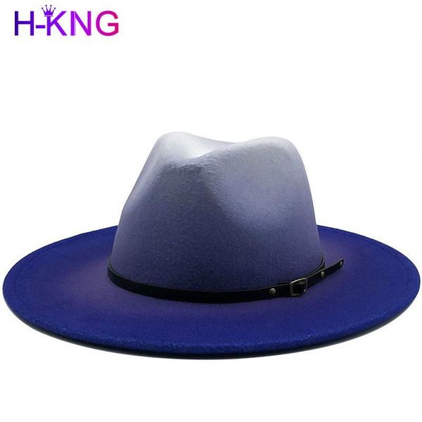 new women men wool vintage trilby felt fedora hat with wide brim gentleman elegant gradient royal blue for lady winter jazz caps, Blue;gray
new women men wool vintage trilby felt fedora hat with wide brim gentleman elegant gradient royal blue for lady winter jazz caps, Blue;gray