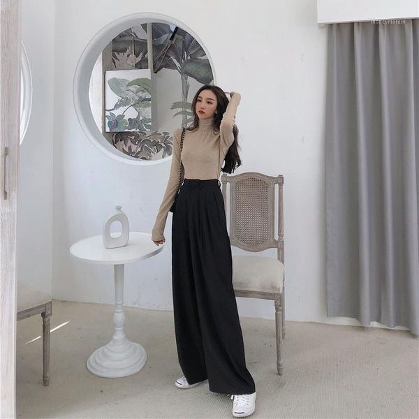 women's pants & capris 2021 spring autumn female solid wide leg women full length ladies simple casual straight1, Black;white
women's pants & capris 2021 spring autumn female solid wide leg women full length ladies simple casual straight1, Black;white