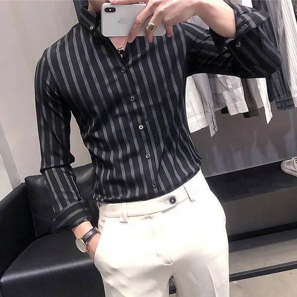spring 2021 men's and new british winter striped thin shirt male clothes 6dlo, White;black
spring 2021 men's and new british winter striped thin shirt male clothes 6dlo, White;black