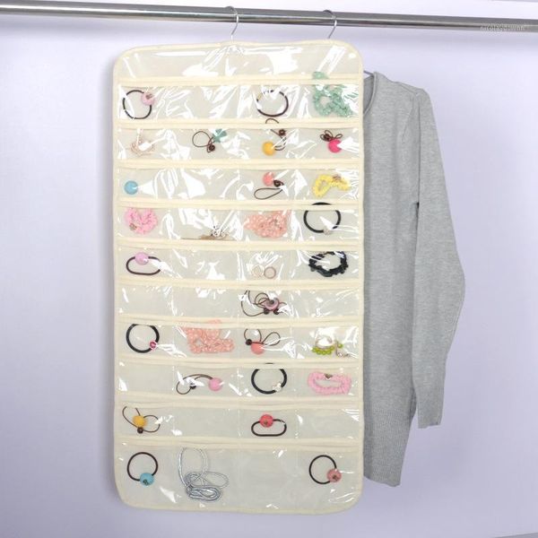 storage boxes & bins portable 80 grid double-side hanging jewelry bag1