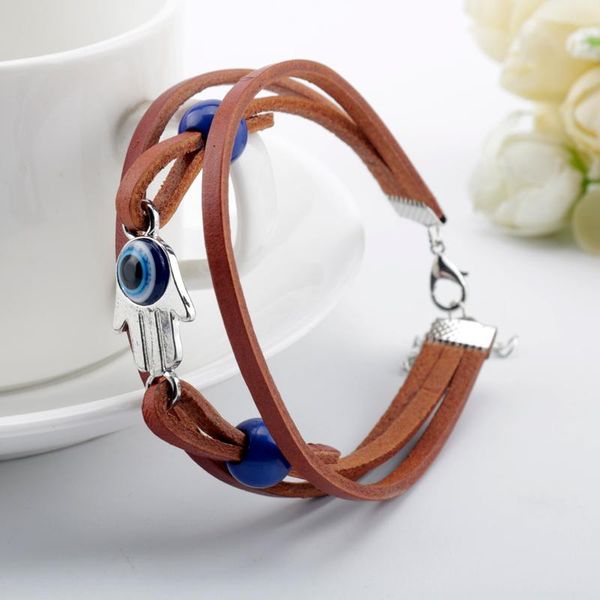 trendy new blue evil eye turkey eye hand shape multilayer lether rope chain bracelets bangles amulet for women men jewelry gift, Golden;silver
trendy new blue evil eye turkey eye hand shape multilayer lether rope chain bracelets bangles amulet for women men jewelry gift, Golden;silver