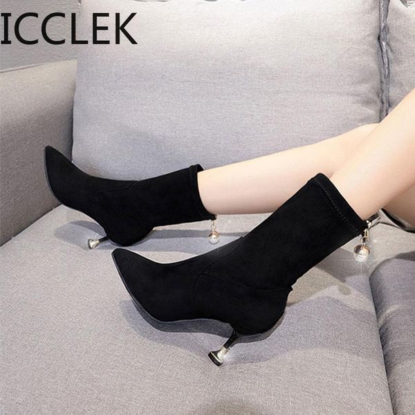 2021 new high heel woman ankle boots point toe zipper crystral elegant faux suede leather women's boots shoes1, Black
2021 new high heel woman ankle boots point toe zipper crystral elegant faux suede leather women's boots shoes1, Black