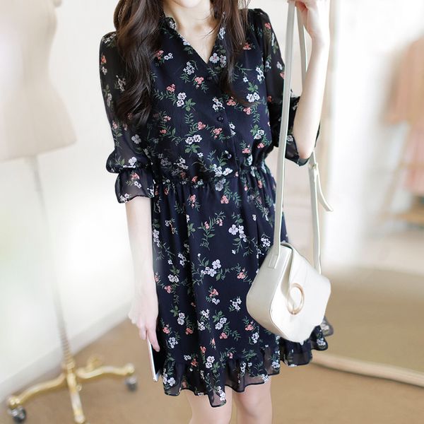 sweet floral print half sleeve v-neck a-line waist thin chiffon navy blue simple plus size summer party cocktail dresses 9838, Black
sweet floral print half sleeve v-neck a-line waist thin chiffon navy blue simple plus size summer party cocktail dresses 9838, Black