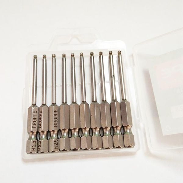 10 pcs/set 1/4" 65mm h2.5 ball head hex screwdriver bit s2 magnetic electric drill hexagonal screwdriver head power driver tools1
10 pcs/set 1/4" 65mm h2.5 ball head hex screwdriver bit s2 magnetic electric drill hexagonal screwdriver head power driver tools1