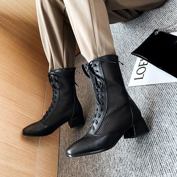 hollow out square heel square head genuine leather lace-up women's tennis boot lady shoes -401, Black
hollow out square heel square head genuine leather lace-up women's tennis boot lady shoes -401, Black