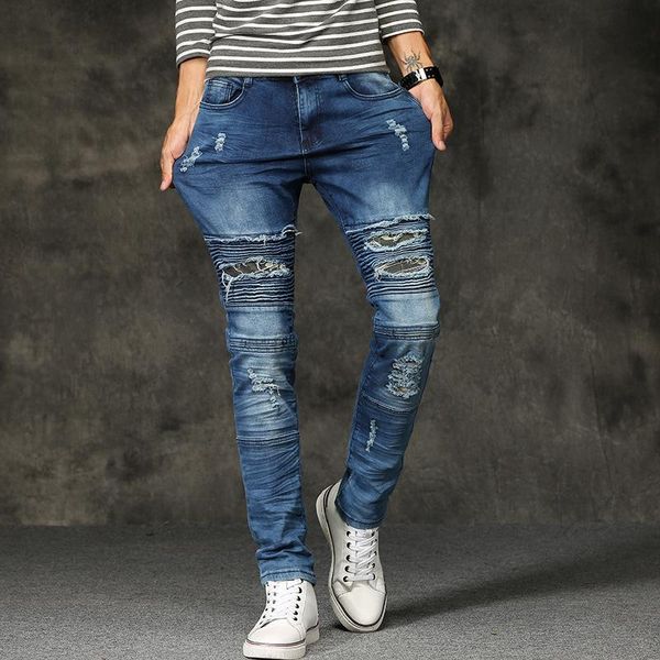men's jeans 2c european and american fashionable slim fit hole motorcycle small feet elastic pants, Blue
men's jeans 2c european and american fashionable slim fit hole motorcycle small feet elastic pants, Blue