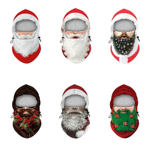 

christmas santa claus winter balaclava warm fleece headscarf mask windproof ski cycling hat men headgear neck cover beanies, Black