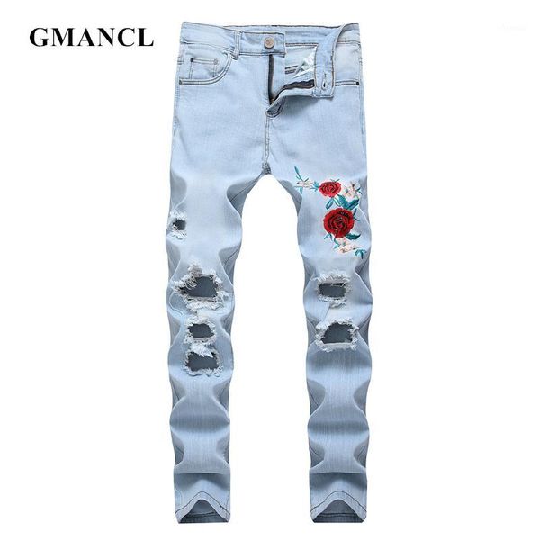 gmancl mens rose embroidery knee ripped straight jeans destroyed skinny hip hop holes streetwear male jeans stretch denim pants1, Blue
gmancl mens rose embroidery knee ripped straight jeans destroyed skinny hip hop holes streetwear male jeans stretch denim pants1, Blue