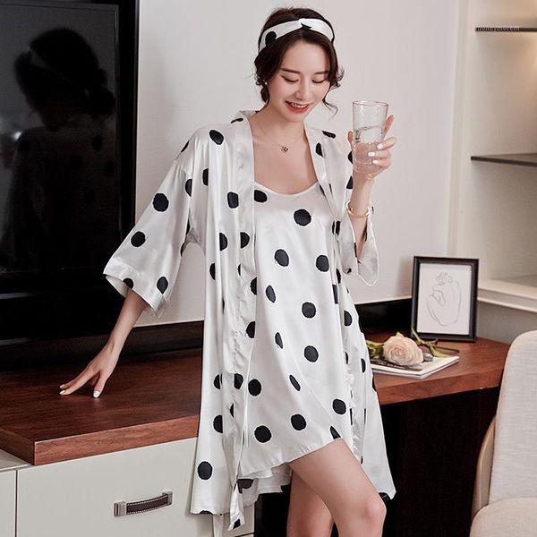 women's sleepwear women satin 2pcs nighty&robe suit nightdress casual intimate lingerie nightgown print dot kimono bathrobe gown1, Black;red
women's sleepwear women satin 2pcs nighty&robe suit nightdress casual intimate lingerie nightgown print dot kimono bathrobe gown1, Black;red