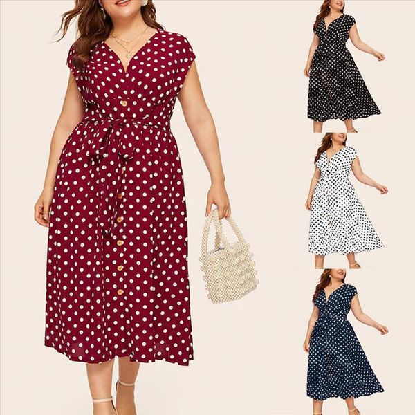 womens casual plus size v neck sleeveless polka dot printed button belt dress vestido largo verano mujer sukienka maxi 5s, Black;gray
womens casual plus size v neck sleeveless polka dot printed button belt dress vestido largo verano mujer sukienka maxi 5s, Black;gray