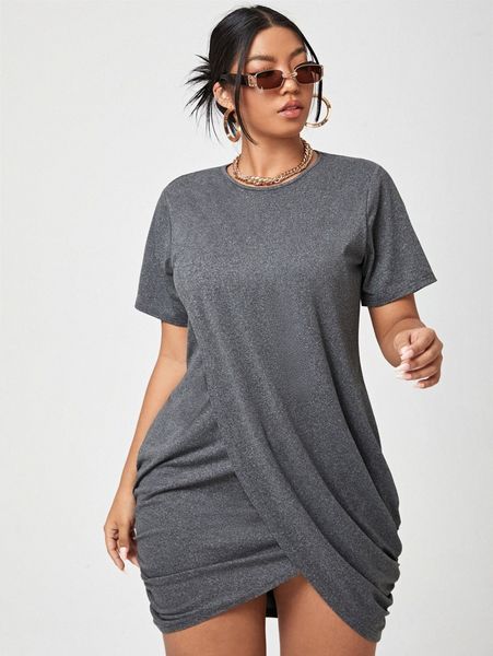plus solid tulip hem dress j7uv#, Black