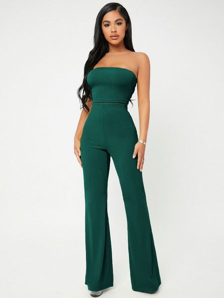 sxy crop tube & flare leg pants set z5bw#, White