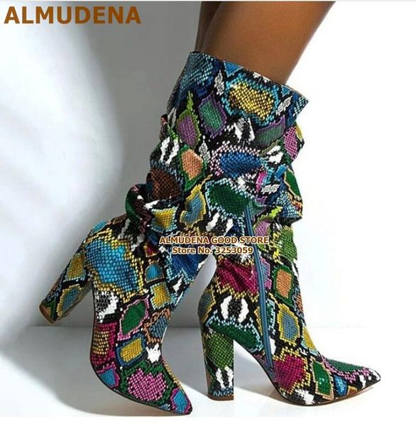 almudena multi-snakeskin chunky heel knee high boots pointed toe folded zipper tall boots colorful python printed long, Black
almudena multi-snakeskin chunky heel knee high boots pointed toe folded zipper tall boots colorful python printed long, Black