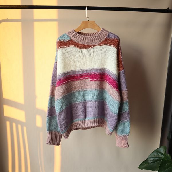 autumn and winter 2020 new cocoon type ancient thick line sweater women's lazy loose color stripe knitting pullover pulloversweater pul, White;black
autumn and winter 2020 new cocoon type ancient thick line sweater women's lazy loose color stripe knitting pullover pulloversweater pul, White;black