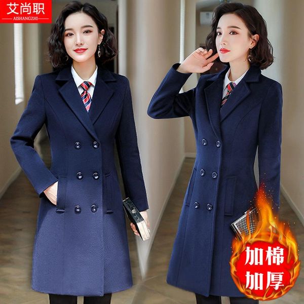 women's wool & blends middle long woolen overcoat 4s shop tooling with cotton thickened autumn and winter sales department work clothes, Black
women's wool & blends middle long woolen overcoat 4s shop tooling with cotton thickened autumn and winter sales department work clothes, Black