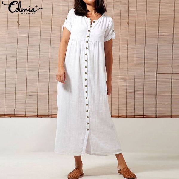 celmia plus size women vintage dress summer long dresses short sleeve casual loose buttons solid party maxi vestidos robe y200102, White;black
celmia plus size women vintage dress summer long dresses short sleeve casual loose buttons solid party maxi vestidos robe y200102, White;black