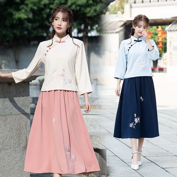 ef6603 spring summer republic of china student standing collar half skirt women embroidery leisure two embroidered shirt shirt piece set ro9, Gray
ef6603 spring summer republic of china student standing collar half skirt women embroidery leisure two embroidered shirt shirt piece set ro9, Gray