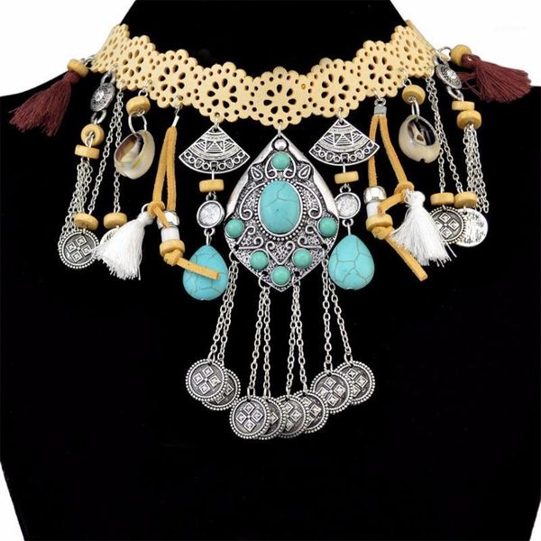 bohemia punk flower leather chain choker necklace maxi for women shell tassel coin blue stone bib collar necklace ethnic jewelry1, Golden;silver
bohemia punk flower leather chain choker necklace maxi for women shell tassel coin blue stone bib collar necklace ethnic jewelry1, Golden;silver