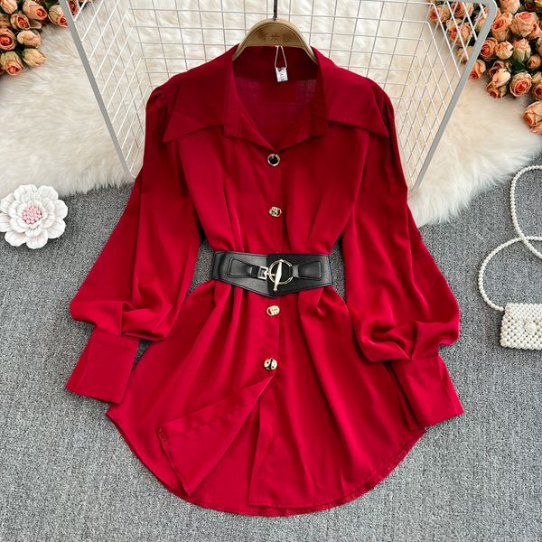 spring 2022 new office lady shirt dress women long lantern sleeve sashes waist robe femme single breasted short dresses, Black;gray
spring 2022 new office lady shirt dress women long lantern sleeve sashes waist robe femme single breasted short dresses, Black;gray