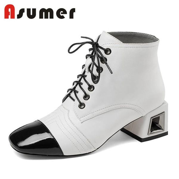 boots asumer 2021 arrive lace up genuine leather mixed colors simple winter thick heels ankle for women, Black
boots asumer 2021 arrive lace up genuine leather mixed colors simple winter thick heels ankle for women, Black
