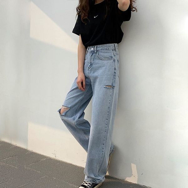 women's high waist and holes with fashionable personality jeans thin casual wide leg pants in summer, Blue
women's high waist and holes with fashionable personality jeans thin casual wide leg pants in summer, Blue