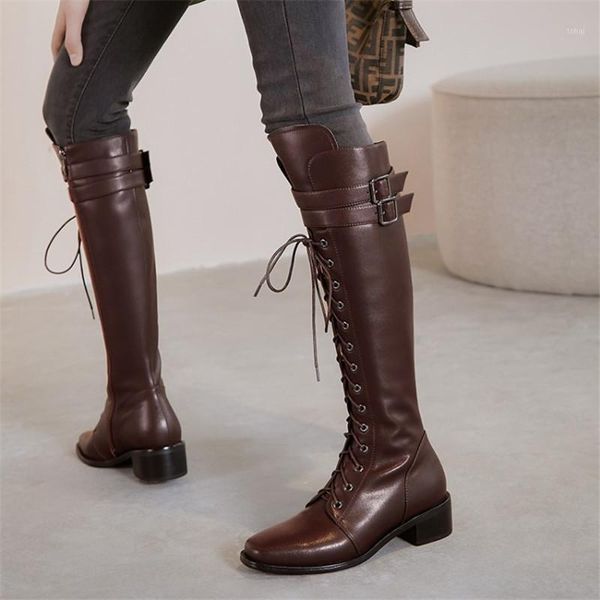 boots pxelena genuine leather knee high riding knight women winter shoes med heels lace up army motorcycle buckle1, Black
boots pxelena genuine leather knee high riding knight women winter shoes med heels lace up army motorcycle buckle1, Black