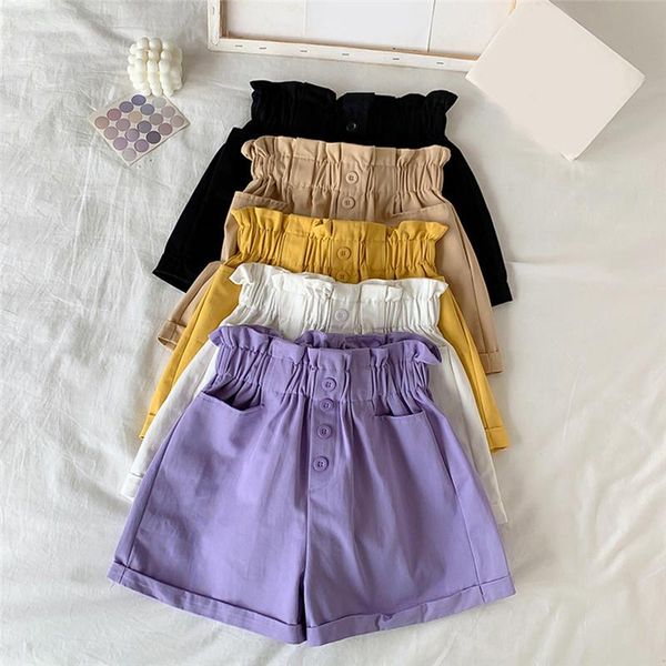 women's shorts summer casual pocket button curl 2021 korean wild elasticated loose wide-leg high waist women, White;black 
women's shorts summer casual pocket button curl 2021 korean wild elasticated loose wide-leg high waist women, White;black