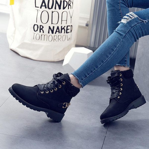 women boots 2020 fashion round toe female winter snow boots warm plus velvet ankle women shoes lace-up winter shoes woman, Black
women boots 2020 fashion round toe female winter snow boots warm plus velvet ankle women shoes lace-up winter shoes woman, Black
