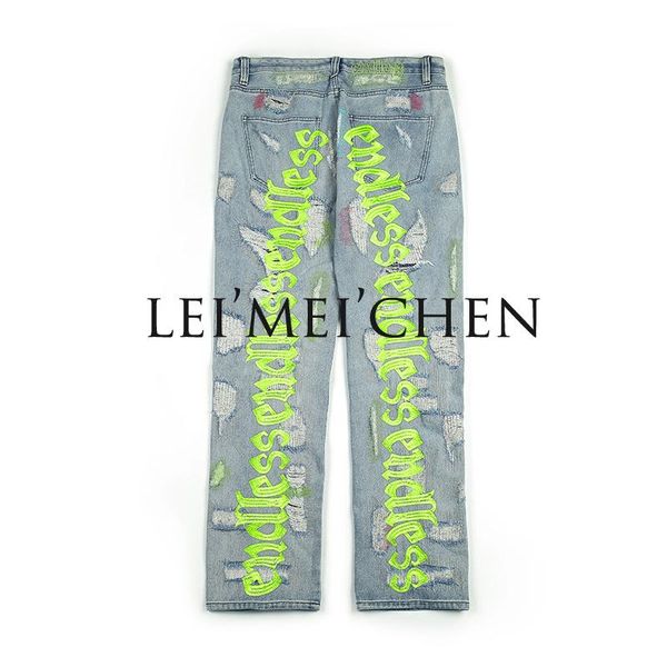 leimeichen letter embroidery ripped jeans couple casual loose straight leg pants wide leg pants fringed retro jeans men trousers, Blue
leimeichen letter embroidery ripped jeans couple casual loose straight leg pants wide leg pants fringed retro jeans men trousers, Blue