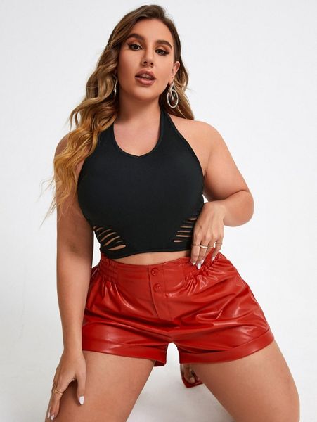 plus ladder cut backless crop halter b3ak#, Black
plus ladder cut backless crop halter b3ak#, Black