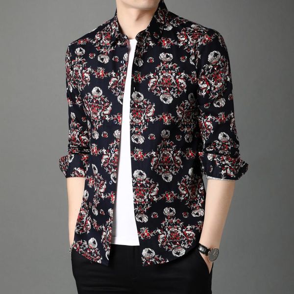 men's casual shirts arrival mens fashion printed pure cotton long sleeve male floral clothes, White;black
men's casual shirts arrival mens fashion printed pure cotton long sleeve male floral clothes, White;black