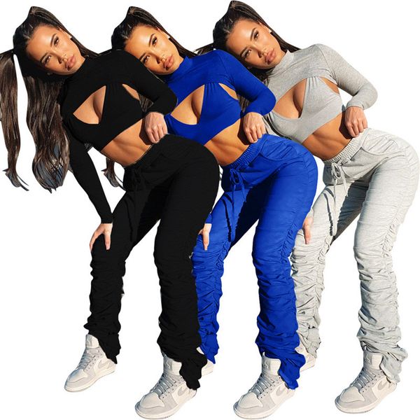 women stacked pants set casual solid color hollow out long sleeve stand collar two piece jogging suits fashion women designers clothes, Gray
women stacked pants set casual solid color hollow out long sleeve stand collar two piece jogging suits fashion women designers clothes, Gray