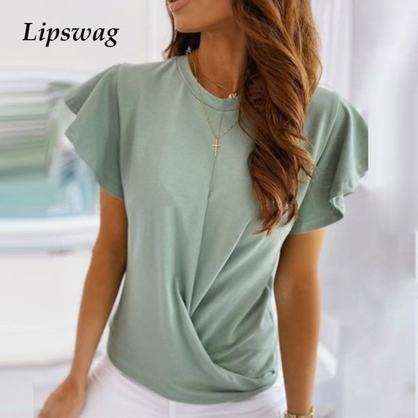 women short butterfly sleeve blouse shirts elegant summer o-neck pullover shirt lady solid casual sweet ruffle blusa y200622, White
women short butterfly sleeve blouse shirts elegant summer o-neck pullover shirt lady solid casual sweet ruffle blusa y200622, White