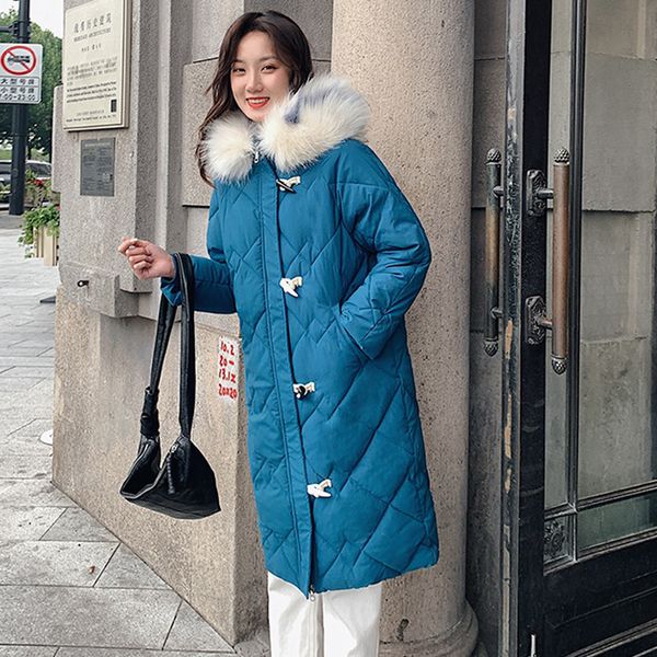 women winter long jacket female hooded long parka with fur collar and horn buttons design autumn women's oversize coat 201029, Black
women winter long jacket female hooded long parka with fur collar and horn buttons design autumn women's oversize coat 201029, Black