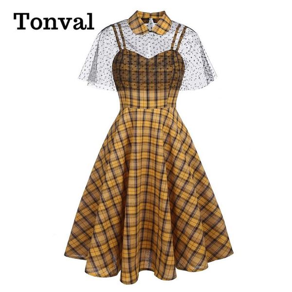 tonval pin up girls retro yellow plaid elegant cape dresses for women summer fit and flare vintage midi swing dress, Black;gray
tonval pin up girls retro yellow plaid elegant cape dresses for women summer fit and flare vintage midi swing dress, Black;gray