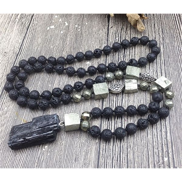 ya3071 natural tourmaline stone pendant pyrite lava stone beads knot handmade necklace 200929, Silver
ya3071 natural tourmaline stone pendant pyrite lava stone beads knot handmade necklace 200929, Silver
