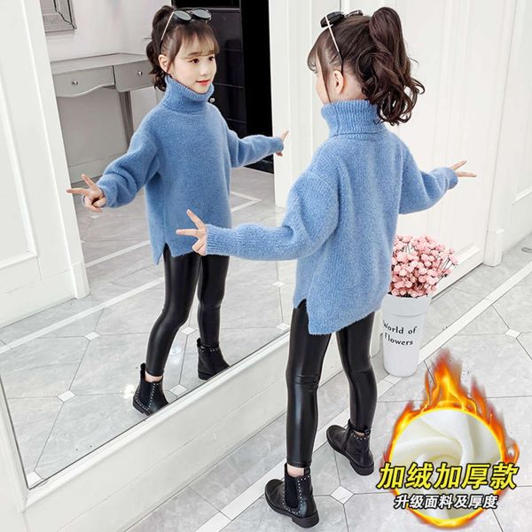 sweater girls' new with plush and thickened winter zhongda children's 2020 foreign sle high collar solid color bottom coat net red, Blue
sweater girls' new with plush and thickened winter zhongda children's 2020 foreign sle high collar solid color bottom coat net red, Blue