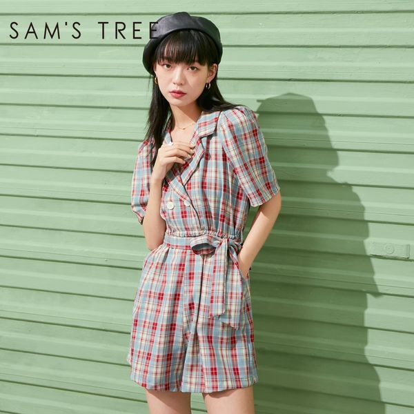 sam's tree red plaid high waist straight casual jumpsuits women 2020 summer yellow vintage korean ladies belt daily safari sets t200704, Black;white
sam's tree red plaid high waist straight casual jumpsuits women 2020 summer yellow vintage korean ladies belt daily safari sets t200704, Black;white