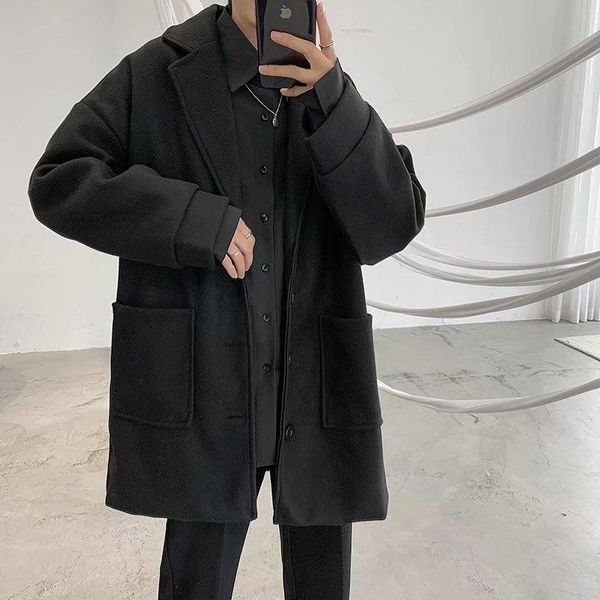 on behalf of the woolen coat male winter new style hong kong style trend coat men handsome loose mid-length woolen cloth, Black
on behalf of the woolen coat male winter new style hong kong style trend coat men handsome loose mid-length woolen cloth, Black
