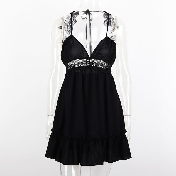 women summer sundress backless v-neck beach dresses 2021 sleevelessmini dress lace summer dress women, Black;gray
women summer sundress backless v-neck beach dresses 2021 sleevelessmini dress lace summer dress women, Black;gray
