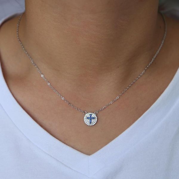 simple 925 sterling silver jewelry pave blue sparkling 3 cz tiny cross roud disk pendant chocker necklaces for women
simple 925 sterling silver jewelry pave blue sparkling 3 cz tiny cross roud disk pendant chocker necklaces for women