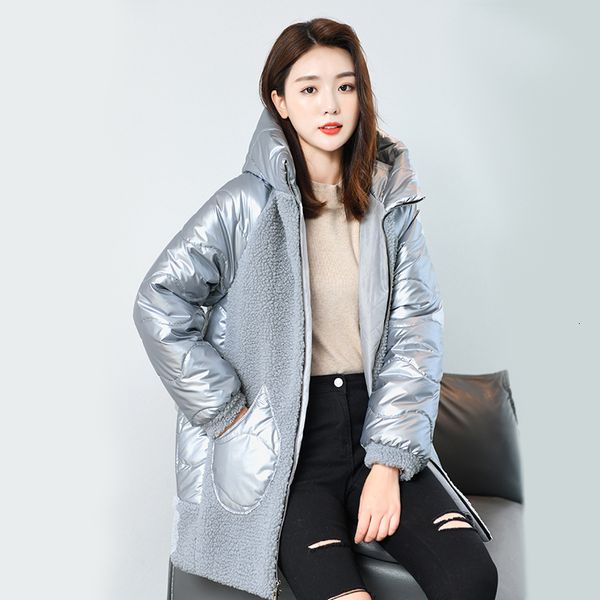 fashion shiny stitching down parker womens hooded warm winter cotton jacket female made fur lamb wool sheep shearing coat, Black
fashion shiny stitching down parker womens hooded warm winter cotton jacket female made fur lamb wool sheep shearing coat, Black