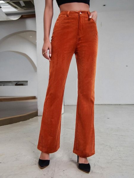 corduroy flare leg pants 08eq#, Black;white