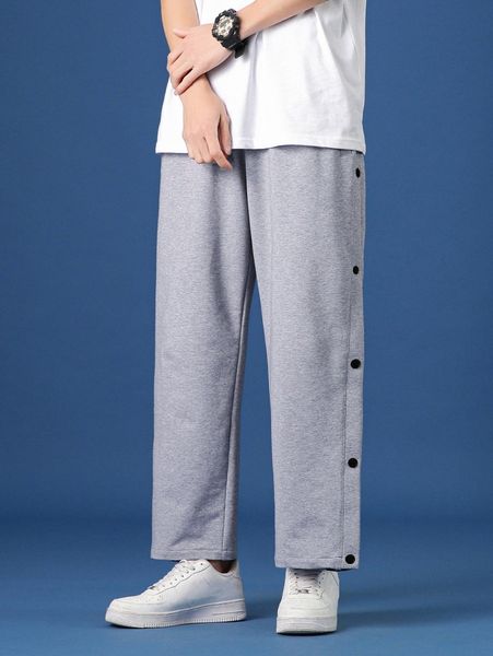 men paisley panel button side sweatpants 06jb#, Black 
men paisley panel button side sweatpants 06jb#, Black