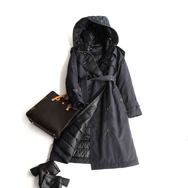 90% white duck down jackets and coat with hooded for winter down jacket hooded double breasted casual long trench parka 201019, Black
90% white duck down jackets and coat with hooded for winter down jacket hooded double breasted casual long trench parka 201019, Black